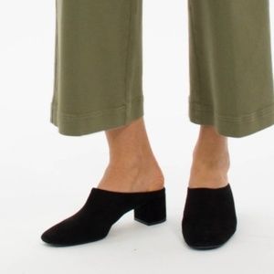 EVERLANE The Day Heel, Slip-on Suede Mules in Black, Sz 10.5